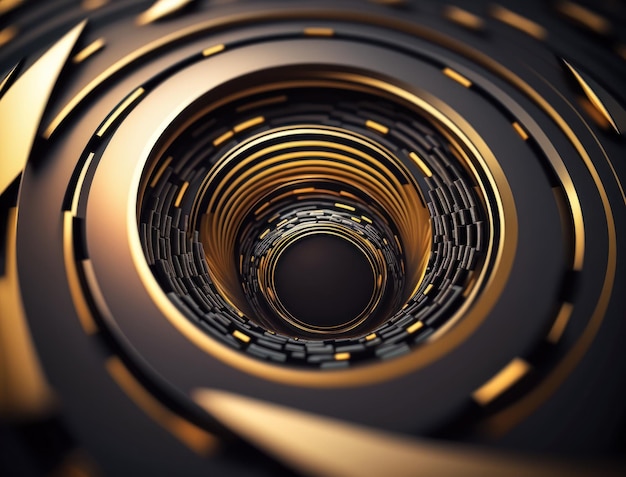 Koncentryczne kształty złotych pierścieni Abstrakcyjne geometryczne tło stworzone za pomocą technologii Generative AI