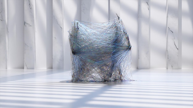 Zdjęcie koncepcja abstrakcyjna widok z boku postacie z przezroczystej plastikowej sieci są splątane i próbują się uwolnić
