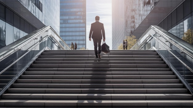 Koncepcja ambicji z biznesmenem wchodzącym po schodach