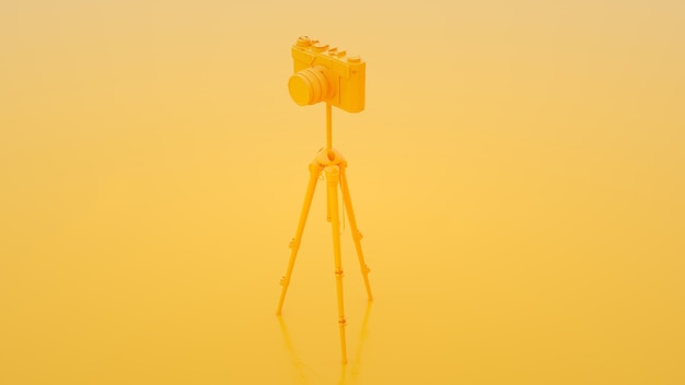 Koncepcja Aparatu Fotograficznego I Statyw Na żółtym Tle