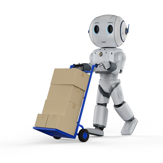 Koncepcja automatycznego magazynu z robotem i wózkiem ręcznym
