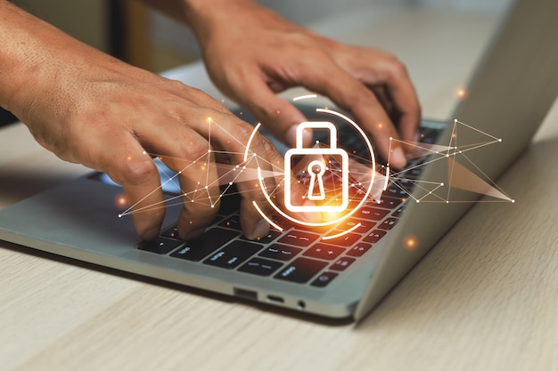 Koncepcja bezpieczeństwa cyfrowego Blokada prywatności bezpieczne hasło bezpieczeństwo system informacyjny Komputer użytkownika Dostęp do Internetu Cyberbezpieczeństwo