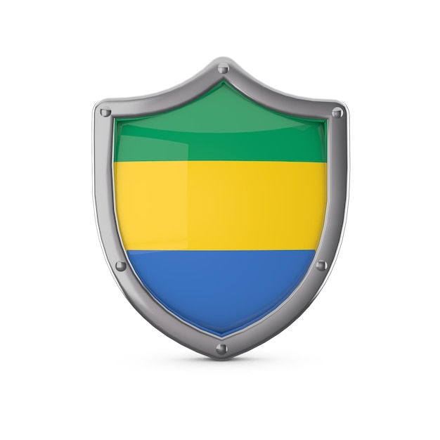 Koncepcja bezpieczeństwa Gabonu w kształcie metalowej tarczy z flagą narodową