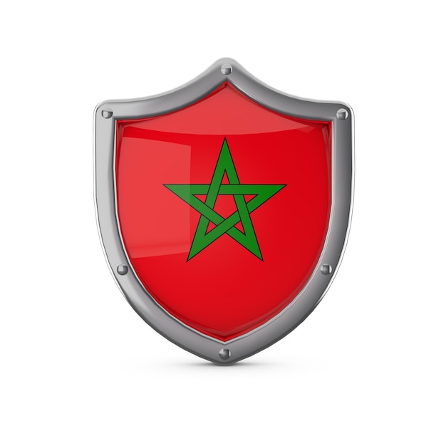 Koncepcja bezpieczeństwa Maroka w kształcie metalowej tarczy z flagą narodową