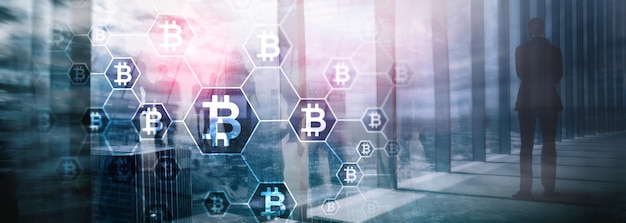 Koncepcja Bitcoin Blockchain na tle serwerowni