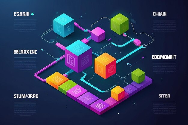 Koncepcja blockchain slider banner projekt z izometrycznych bloków łańcuch ilustracji i ilustracji wektorowej tekstu