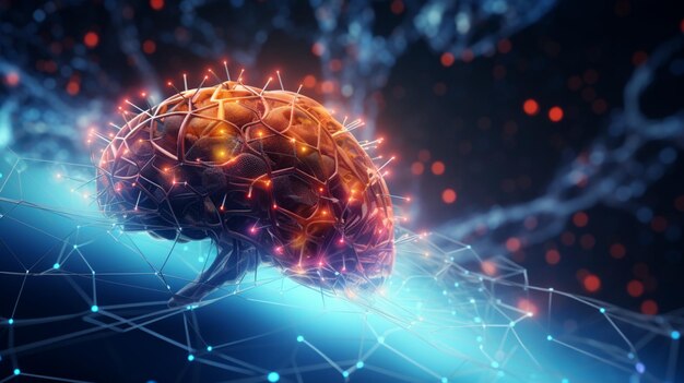 Zdjęcie koncepcja cyfrowego mózgu pokazująca połączenia neuronowe i możliwości przetwarzania danych sztucznego mózgu