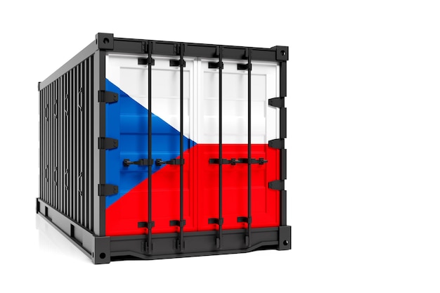 Koncepcja czeskiego eksportu importu transportu kontenerowego i krajowej dostawy towarów Kontener transportowy z flagą narodową czeskiego widoku z przodu