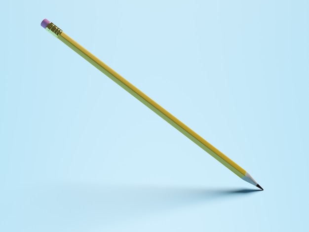 Koncepcja edukacji. Ołówek z różową gumką i cieniem na niebieskim tle