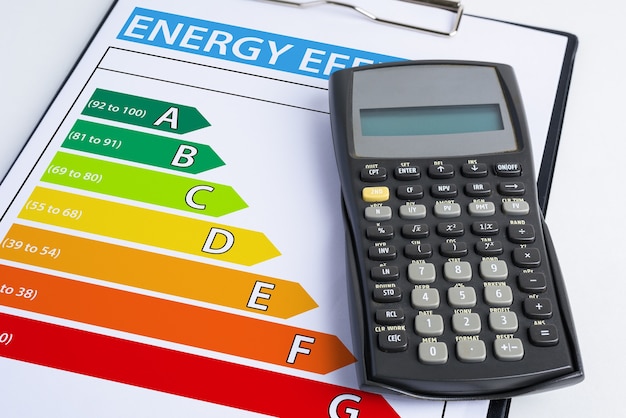 Zdjęcie koncepcja efektywności energetycznej z tabelą oceny energetycznej
