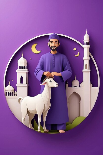 Koncepcja EidalAdha Mubarak z muzułmaninem trzymającym kozę