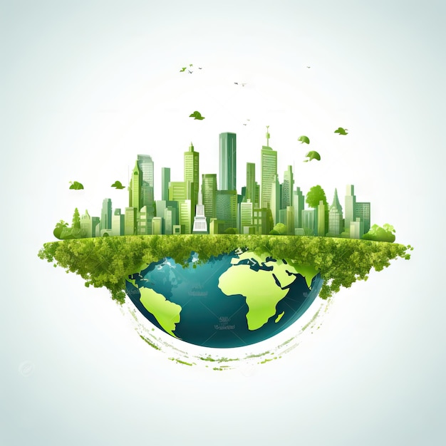 Zdjęcie koncepcja ekologiczna z zielonym tłem eko-miastaochrona środowiska zasobów zrównoważona ilustracja generowana przez sztuczną inteligencję