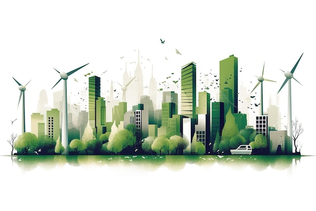 Koncepcja ekologii z zielonym eko miastem na tle przyrody