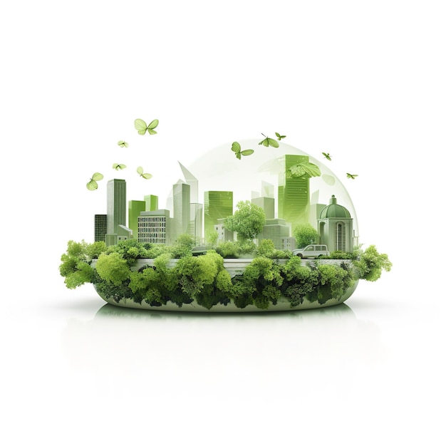 Koncepcja ekologii z zielonym eko miastem na tle przyrody