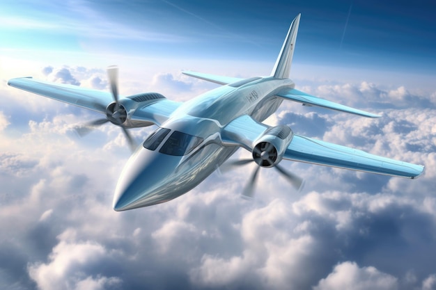 Zdjęcie koncepcja elektrycznego samolotu przekształcającego się w locie stworzona przy użyciu generatywnej sztucznej inteligencji