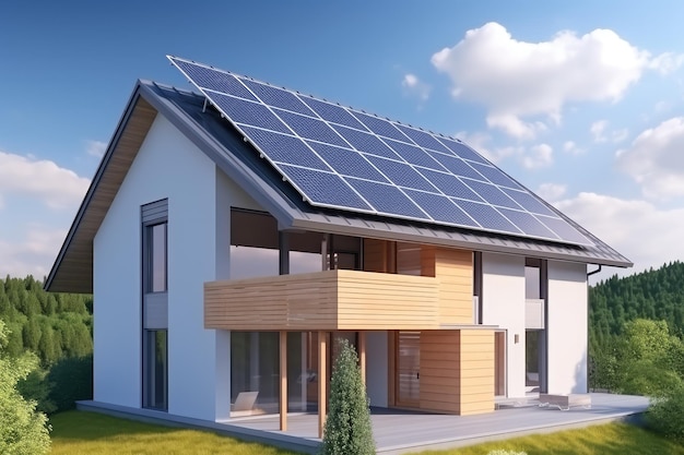 Koncepcja energii odnawialnej Panele słoneczne na dachu
