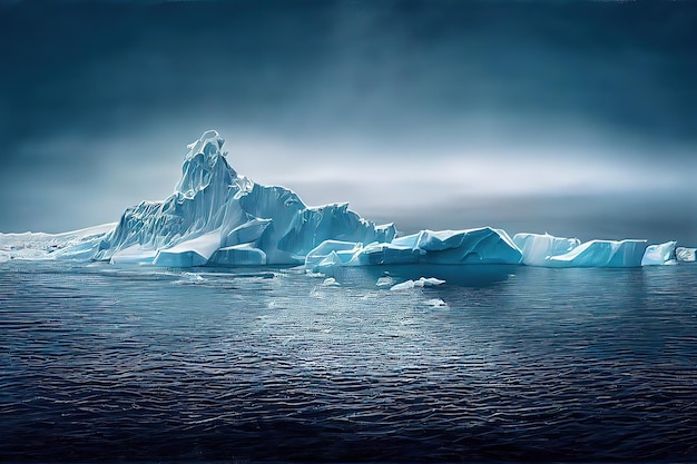 Koncepcja fantasy pejzażu morskiego Antarktydy z górą lodową Malarstwo sztuki surrealistycznej Malarstwo ilustracji w stylu sztuki cyfrowej