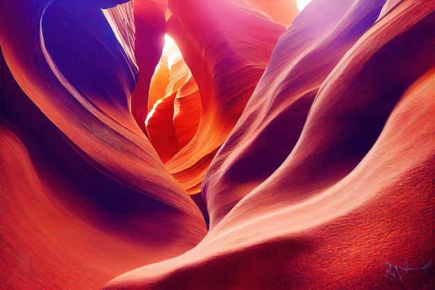 Koncepcja fantasy przedstawiająca Kanion Antylopy Arizona USA Wspaniały i pięknie kolorowy kanion