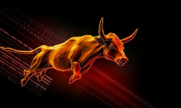 Zdjęcie koncepcja finansowa czerwonego byka lub rynku byka jako symbol handlowy finansowy dla inwestowania byka na rynku byka z elementami ilustracji 3d
