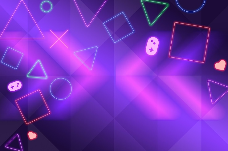 Koncepcja gier tapetowych z gamepadem i elementami graficznymi Ilustracja projektu konturowego z neonami