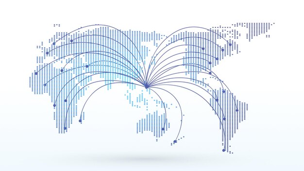 Koncepcja globalizacji i komunikacji Renderowanie 3d Ziemi i promieni świetlnych