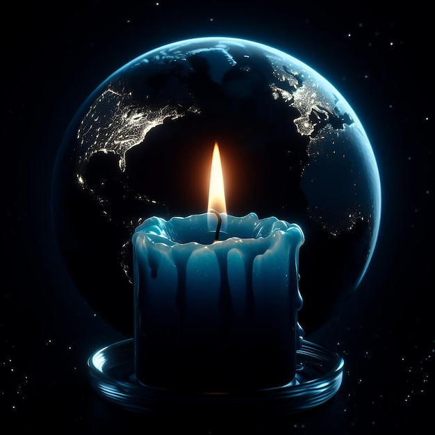Koncepcja godziny ziemskiej Sfera globu z AI generującą świecę
