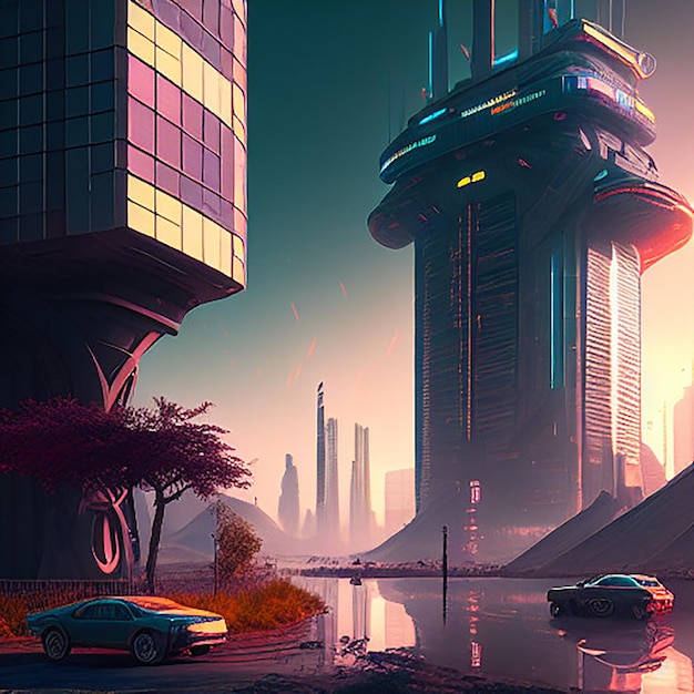 Koncepcja gry wideo futurystyczne miasto