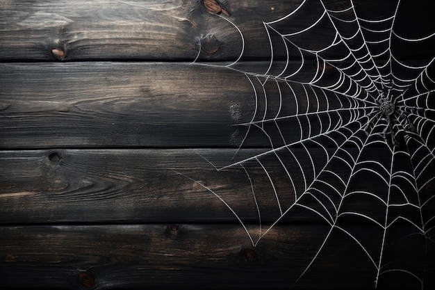 Koncepcja Halloween pajęczyna na czarnym tle drewnianych