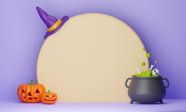 Koncepcja Halloween Podium do wyświetlania produktu z postacią dyni w świetle księżyca kapelusz czarownicy 3d ilustracja renderowania tła