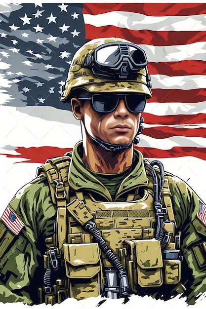 Koncepcja ilustracja usługi wojskowej USA na białym tle