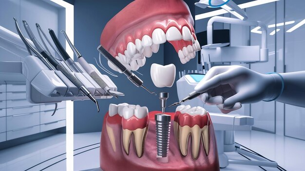 Koncepcja implantów dentystycznych ludzkich ilustracja 3D