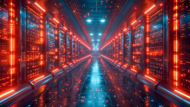 Zdjęcie koncepcja internetu i technologii w centrum danych pomieszczenia serwerowego