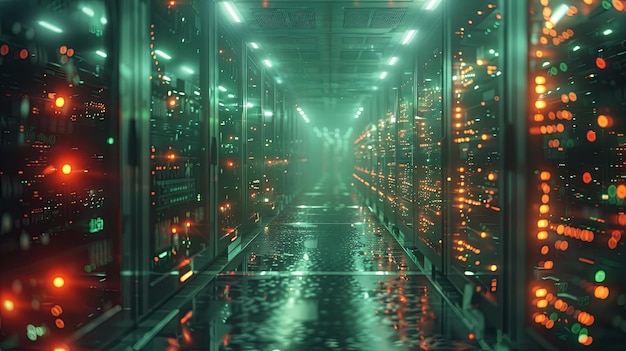 Koncepcja Internetu i technologii zielonego pomieszczenia serwerowego centrum danych