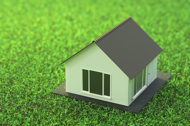 Zdjęcie koncepcja inwestycji w nieruchomości dom na zielonym trawniku d render