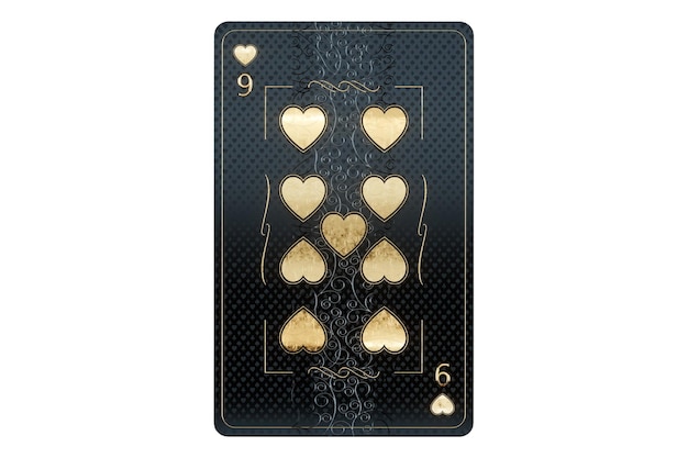 Koncepcja Kasyna Hearts Nineplaying Card Black And Gold Design Isolated On White Background Hazard Luksusowy Styl Poker Blackjack Bakarat 3d Render 3d Ilustracja