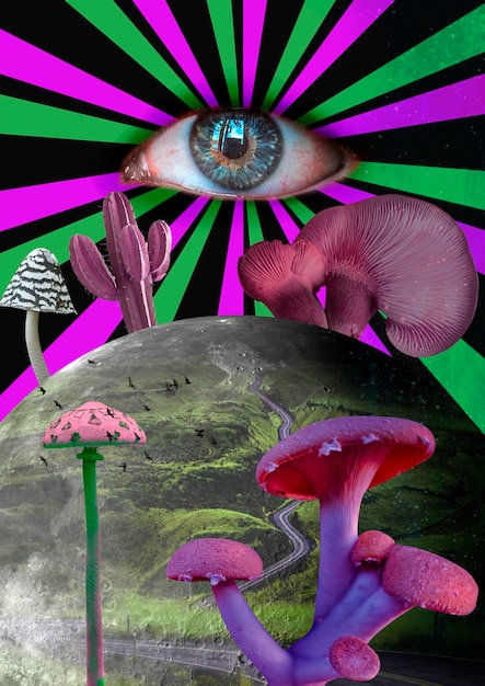 Zdjęcie koncepcja kolażu magicznych grzybów