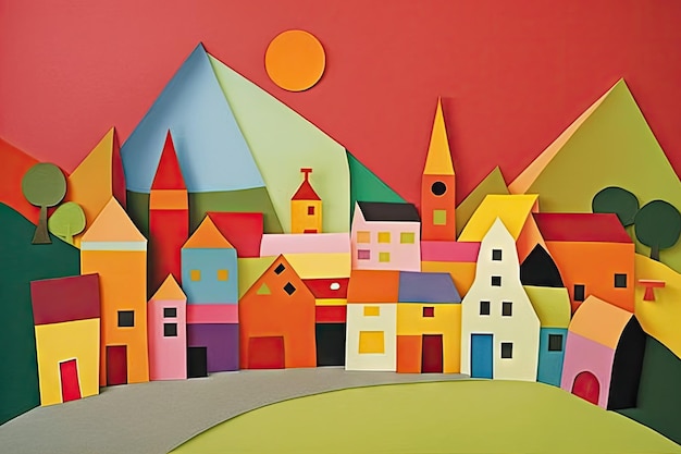 Koncepcja kolorowe nowoczesnej sztuki abstrakcyjnej w europejskiej wiosce