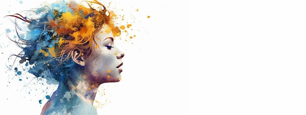 Koncepcja kreatywnych abstrakcyjna zdrowia psychicznego Kolorowa ilustracja stylu rozpryski farby głowy kobiety