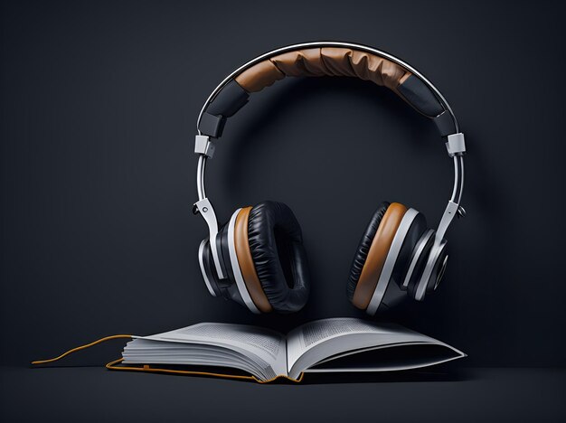 Koncepcja książki audio Książki ze słuchawkami do słuchania ai generatywne