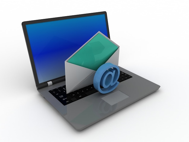 Koncepcja laptopa 3D i e-mail.