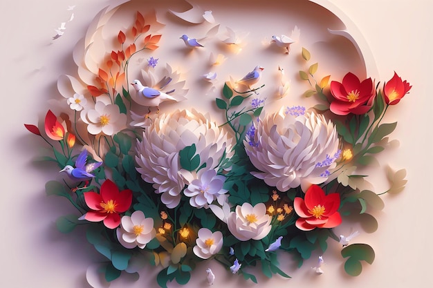Koncepcja lato Piękny bukiet Papercut dzikich kwiatów Ilustracja Papercut Generative AI