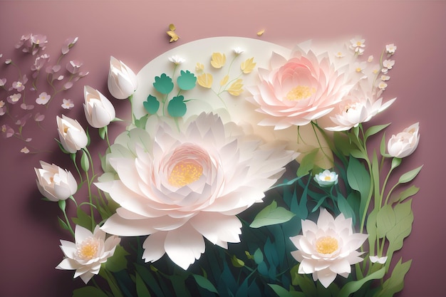 Koncepcja lato Piękny bukiet Papercut dzikich kwiatów Ilustracja Papercut Generative AI