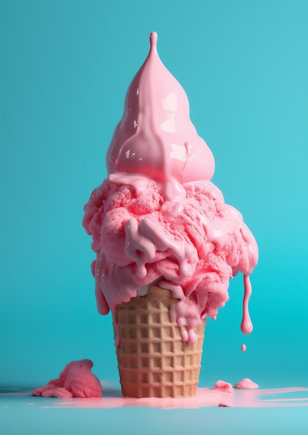 Koncepcja letniego deseru z lodem chmurowo-niebieski krem lodowy różowy krem artystyczny Generatywna sztuczna inteligencja