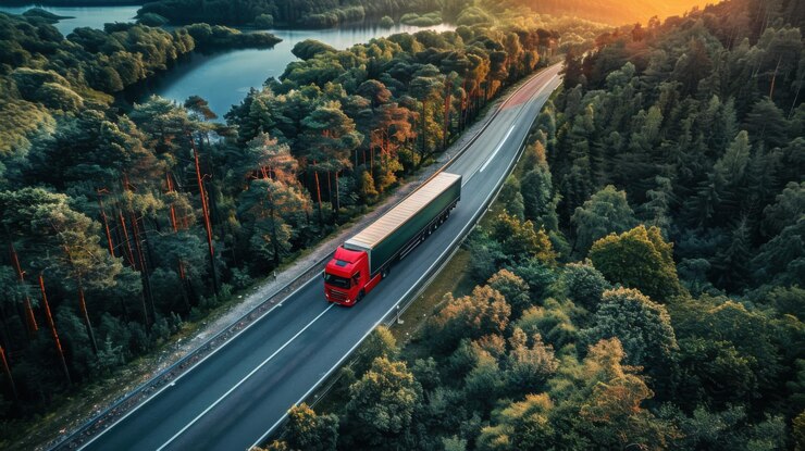 koncepcja logistyki ciężarówki na drodze