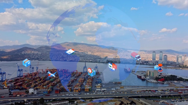 Koncepcja logistyki i technologii widok portu Zdjęcie wysokiej jakości