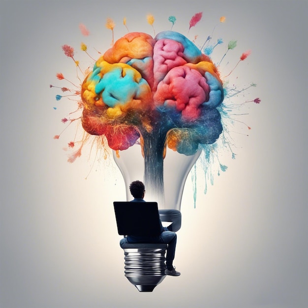 koncepcja ludzkiego mózgu pełnego kreatywności pokazuje wiele kolorów i generatywną ai działania