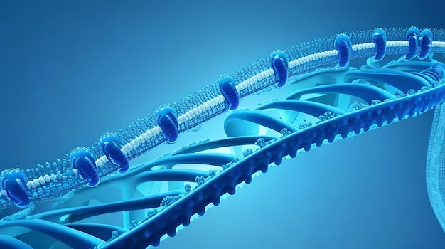 Koncepcja ludzkiej struktury helisowej DNA w kolorze niebieskim