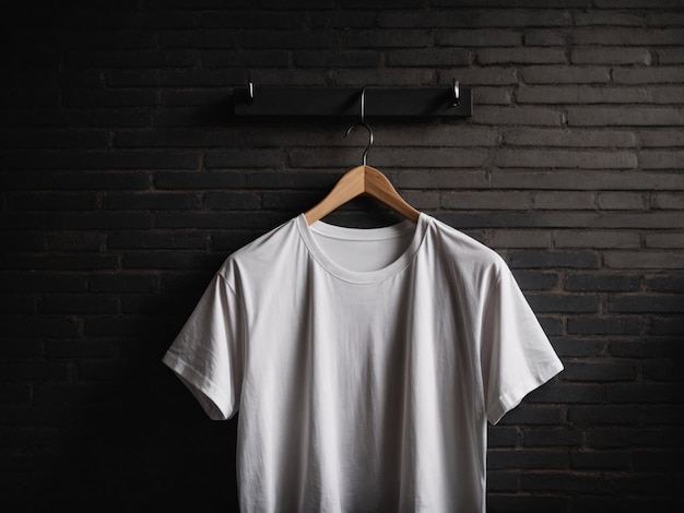 Zdjęcie koncepcja makiety koszuli z białymi koszulkami z miejscem na kopię zwykłej odzieży na tle ciemnej ściany
