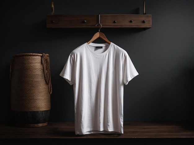 Koncepcja makiety koszuli z białymi koszulkami z miejscem na kopię zwykłej odzieży na tle ciemnej ściany