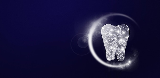 Koncepcja medyczna ochrony zębów low poly Ochronny wir wokół zęba Ortodontyczny motyw dentystyczny Koncepcja opieki stomatologicznej